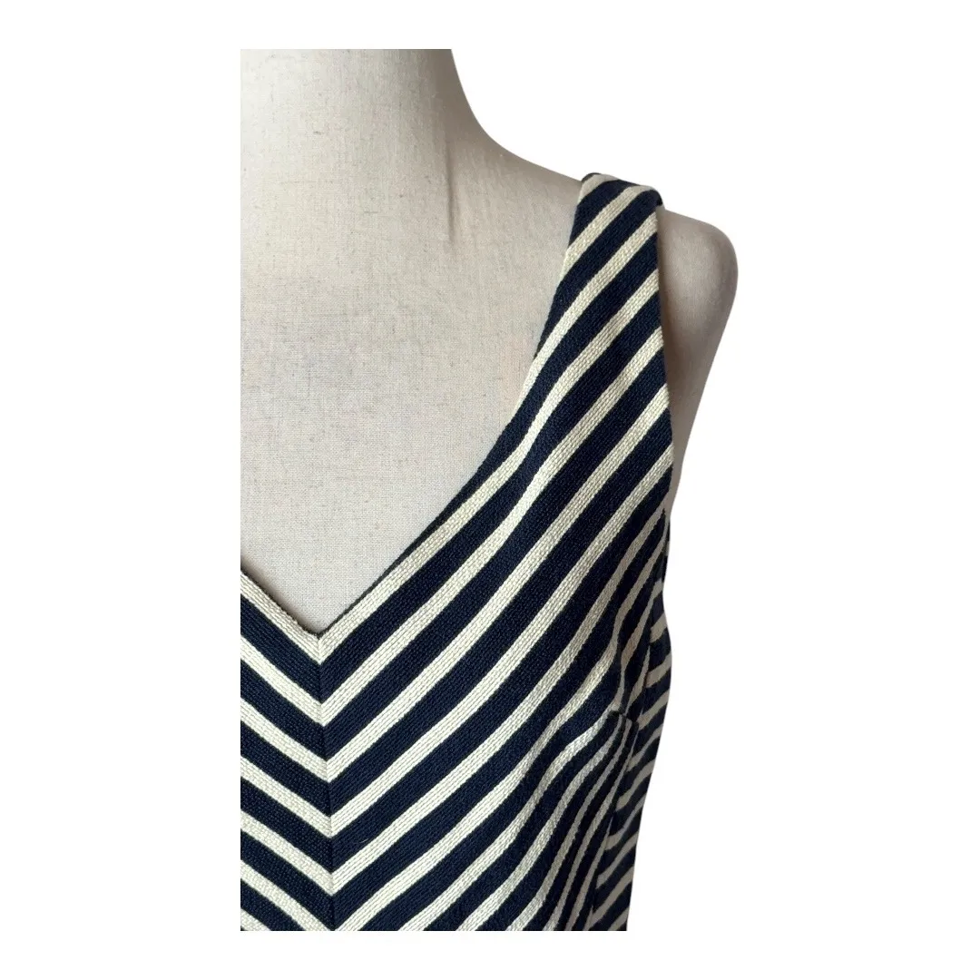 Maeve Anthropologie‎ Dress Women 2 Navy Blue Ivory Chevron Stripe Fit Flare Mini - Image 6