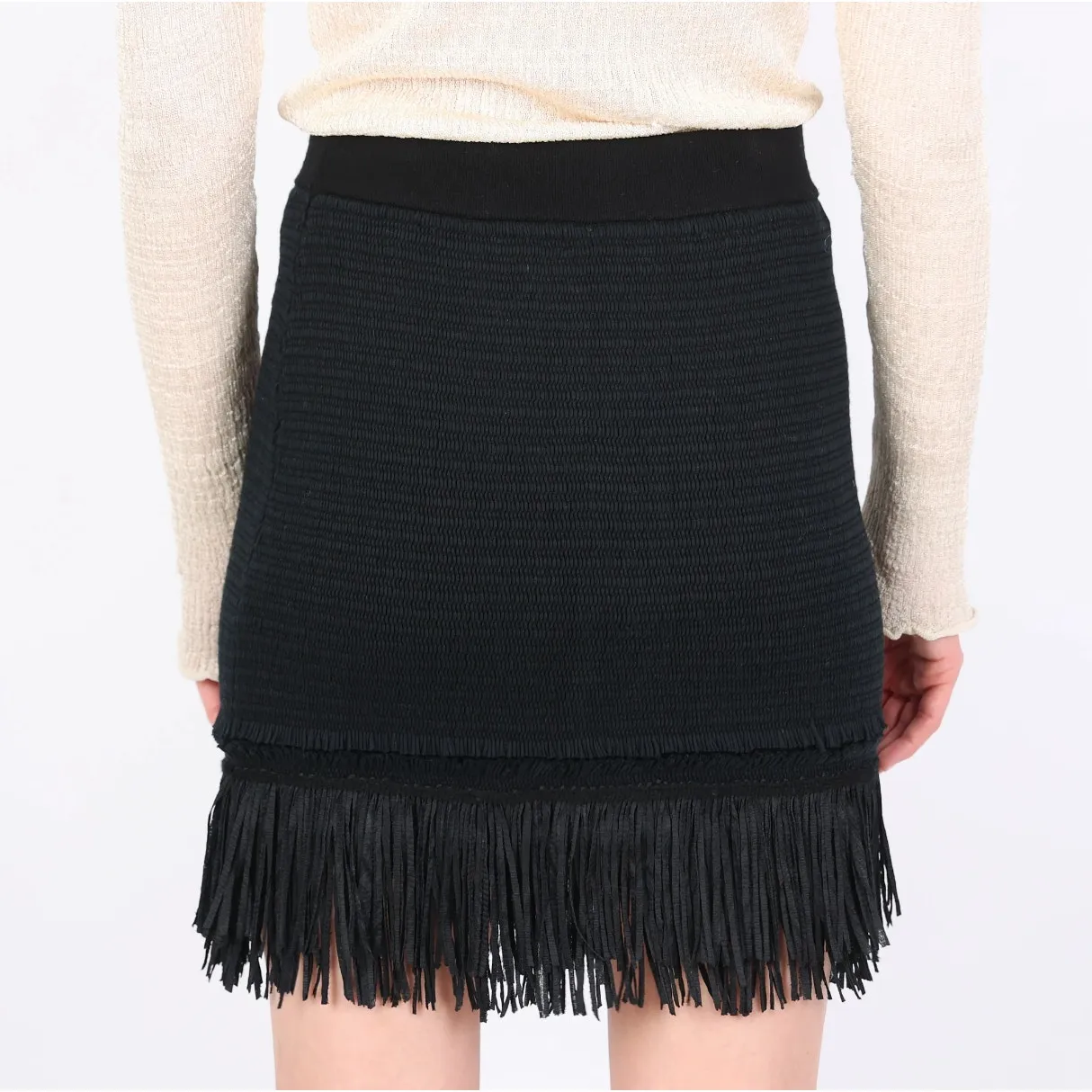 CLUB MONACO Fredrikah Fringe Knit  Sweater Skirt In Black Size S - Image 2