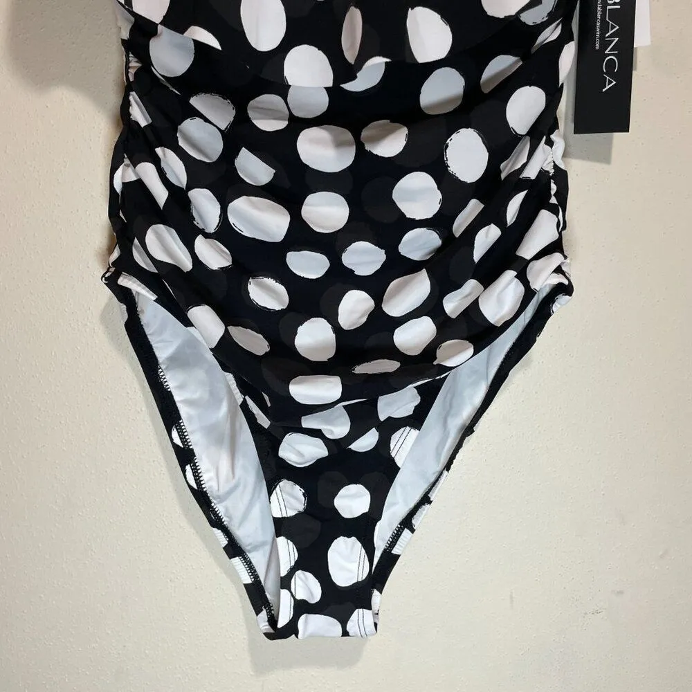 NEW La Blanca Size 6 Mod For Dot Polka Dot Ruffle One Piece Swimsuit Black White - Image 5