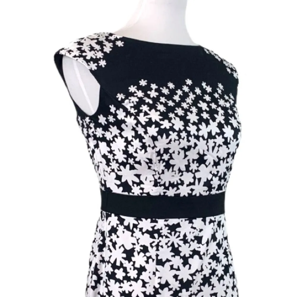 New York & Company Women's Dress Black White Floral Sheath Cap Sleeve Size 8 - Image 6