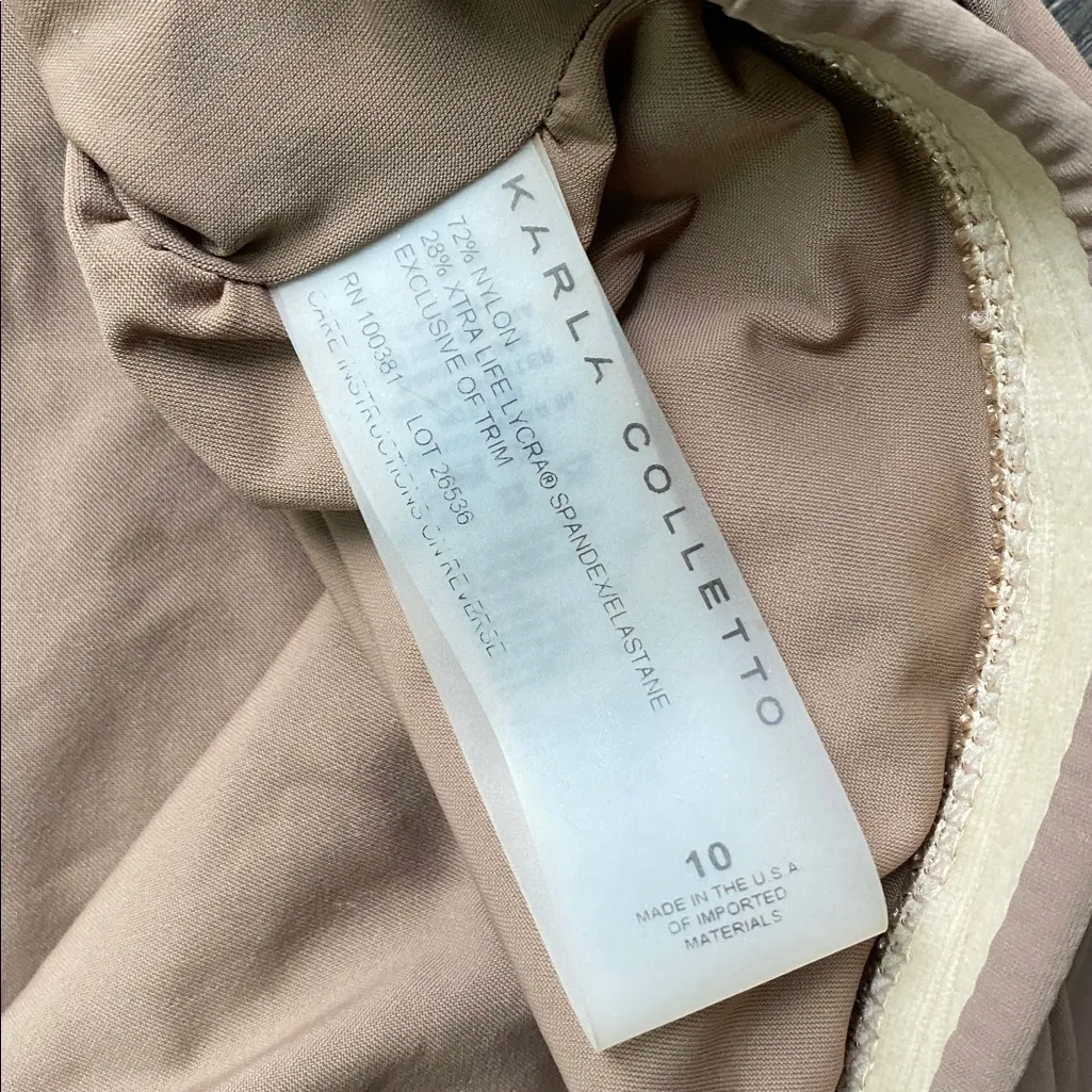 KARLA COLLETTO Ruched Bandeau Strapless Swimsuit Womens Sz 10 Cocoa Shelf Bra Brown - Image 4