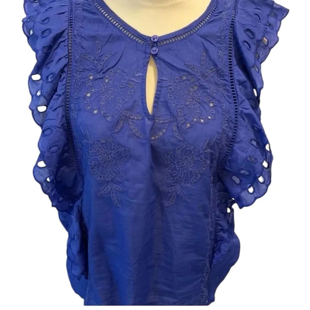 Calypso St. Barth Blue Sleeveless Eyelet Blouse Size XL - Image 3