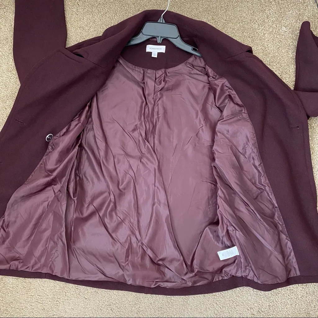 Nordstrom  Double Breasted Wool Blend Peacoat Burgundy S - Image 8