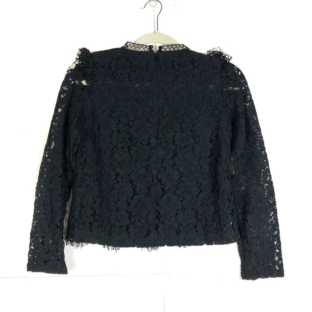 EXPRESS Black Lace Ruffle Long Sleeve Top with Mock Neck Zipper Back Size XS - Image 8
