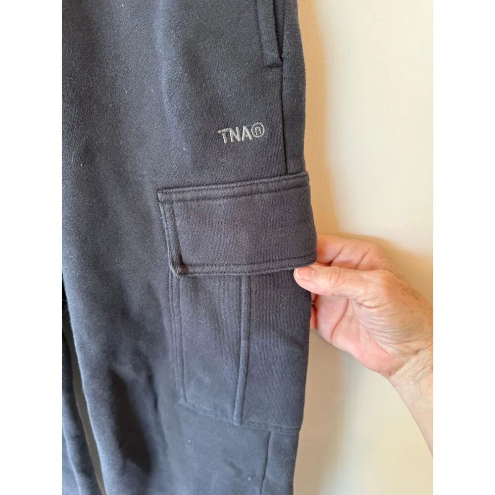 TNA Aritzia Sweatfleece Cozy Fleece Mega Fit Cargo Pants Black Women's Size 2XS - Image 6