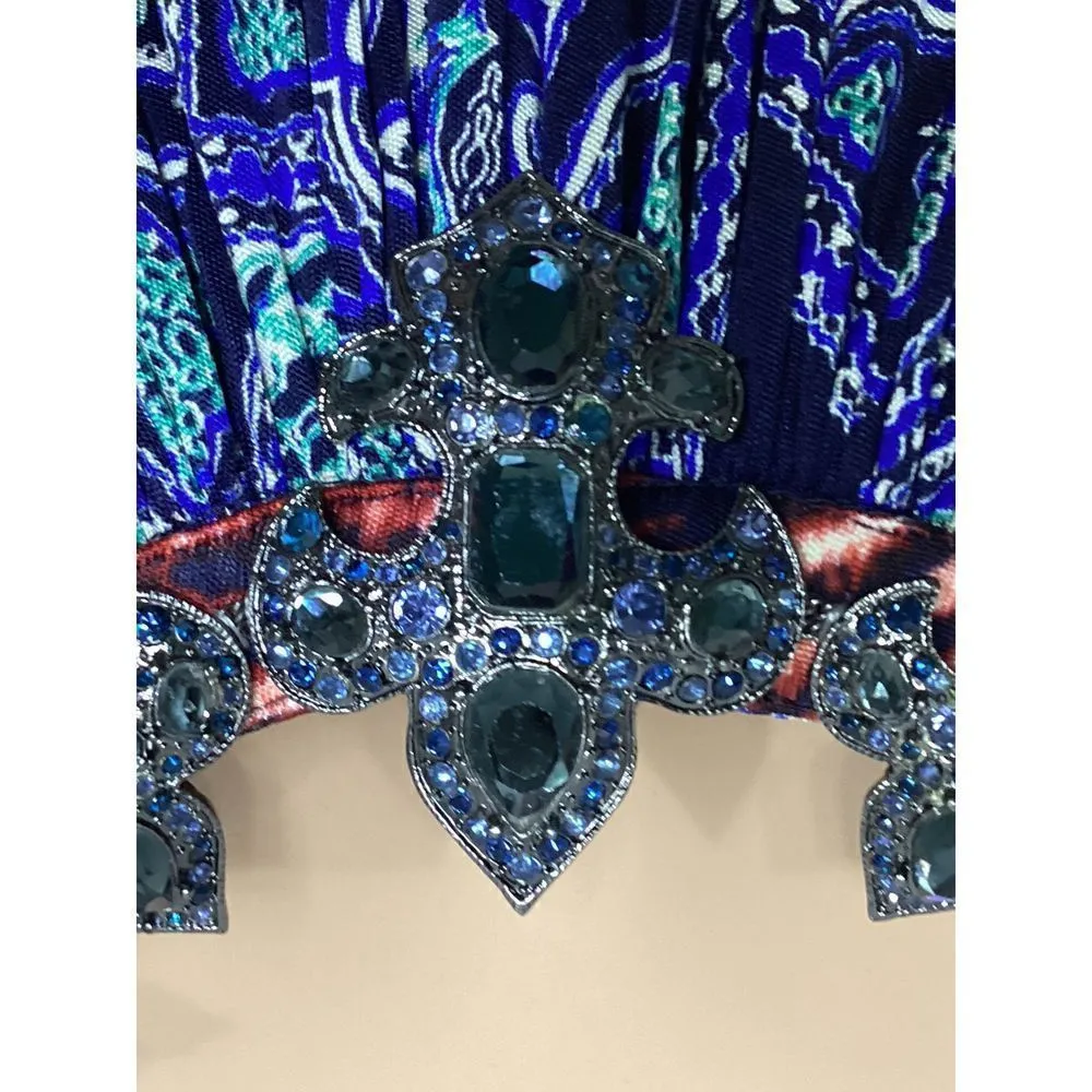 New. SKY silk halter mini dress with bling embellishment. Retails $269 Blue Size M - Image 7