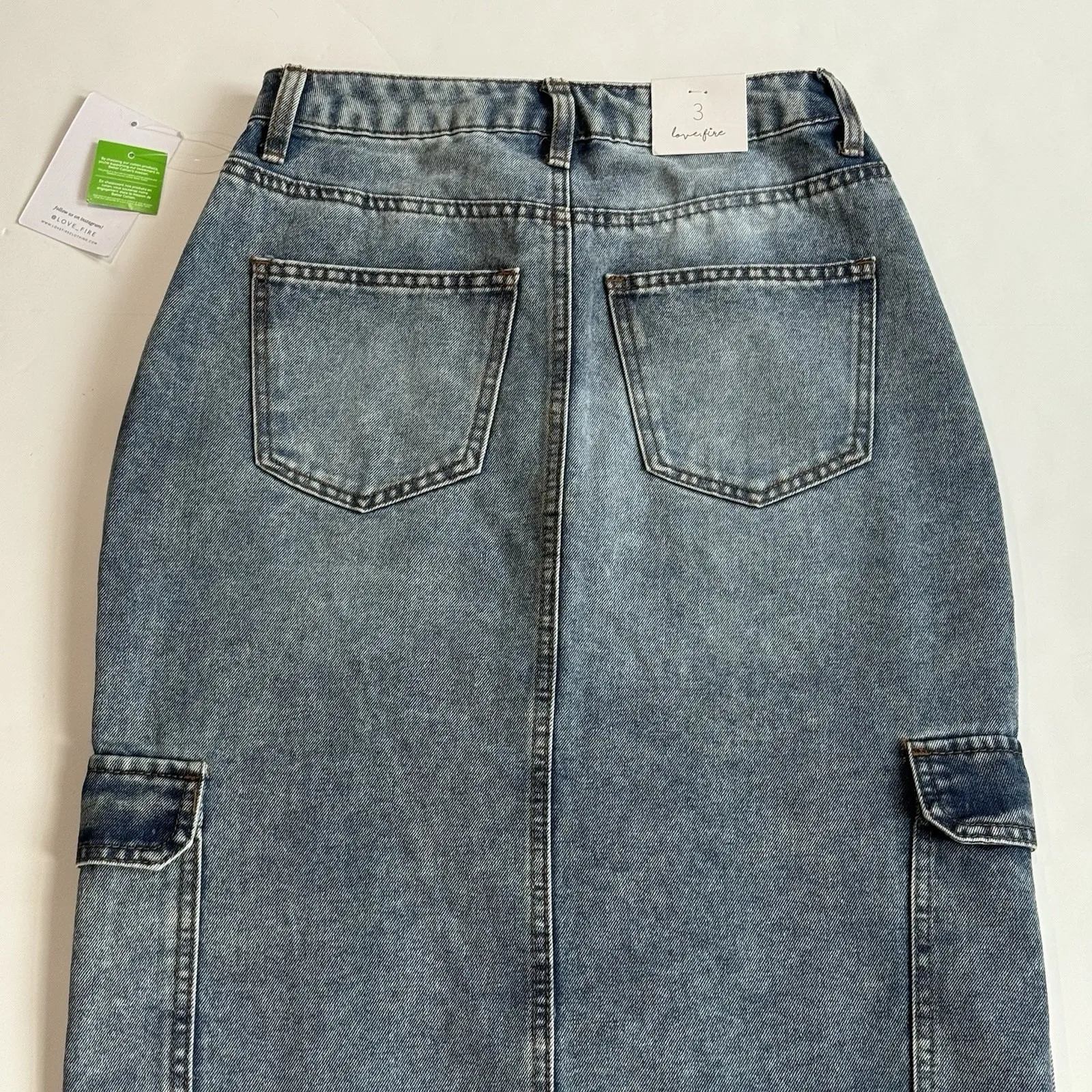 New Love Fire Cargo Denim Skirt Jr Women 3 Blue Jean Pocket Maxi 100% Cotton Y2K Size undefined - Image 9