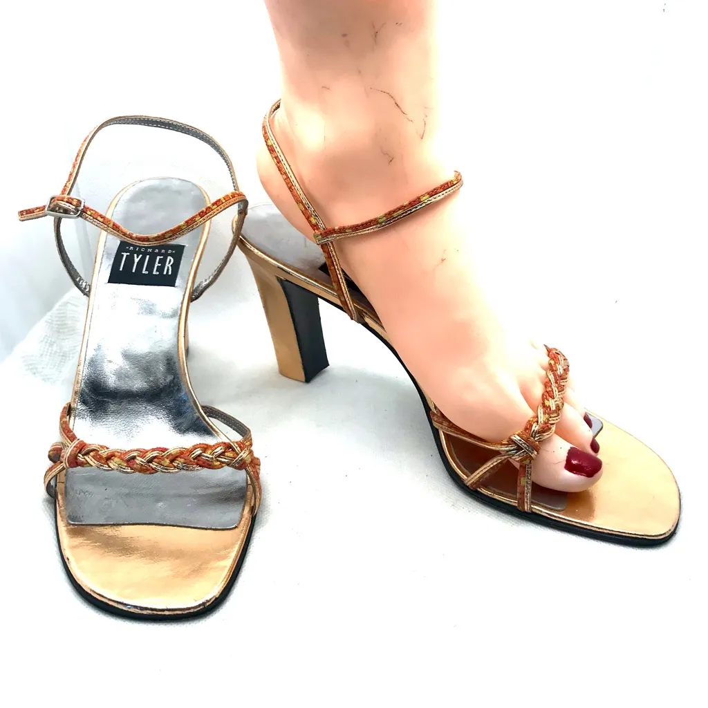 VINTAGE 1990'S RICHARD TYLER COPPER & GOLD BRAIDED LEATHER PUMPS (7M) Size 7 - Image 3
