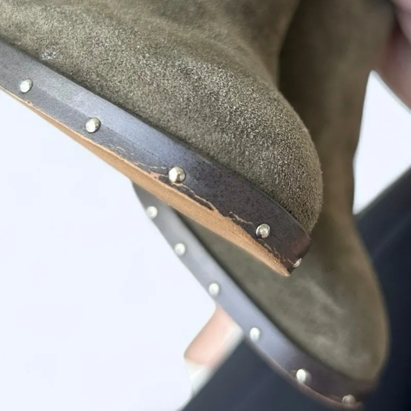 Rebecca Minkoff Green Suede Block Heel Studded Mule Shoe Women's size 6.5 M Fall - Image 2