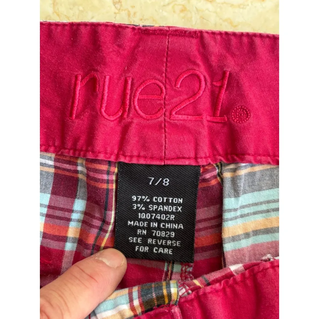 Rue21 Womens Plaid Shorts With Button Details Red/Multicolor Size 7/8 Cotton Ble - Image 2