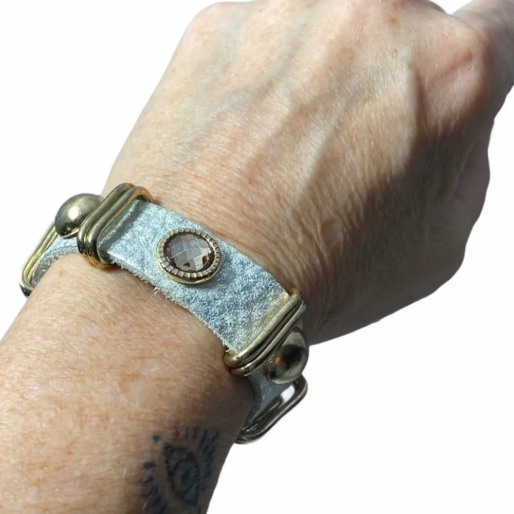 Tasha Silver metallic leather rhinestone bracelet - Image 2