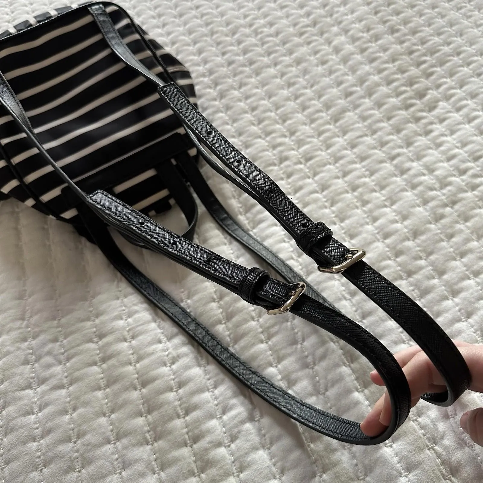 Kate Spade New York Black & White Striped Small Backpack - Image 15