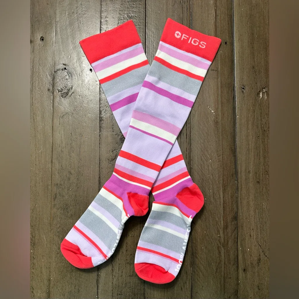 FIGS Compression Socks - Fireside Pink Cloud - Striped 100% Awesome - Medium - Image 2