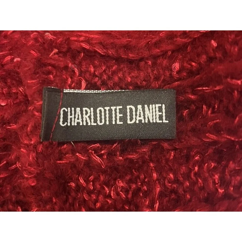 Charlotte Daniel Red Infinity Scarf Sequined Metallic Embellishments - Image 3