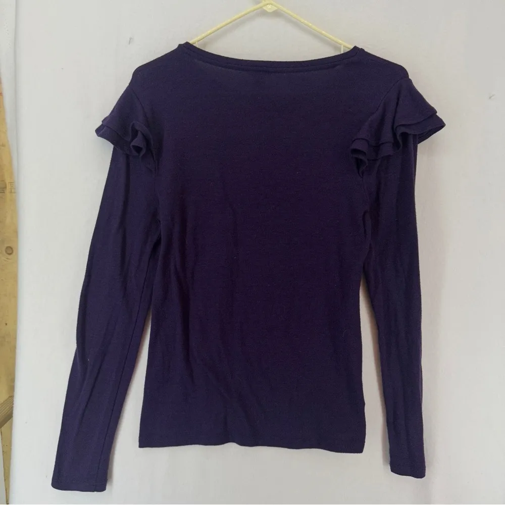 Ann Taylor Ruffle Trim Long Sleeve Sweater Small Purple - Image 7