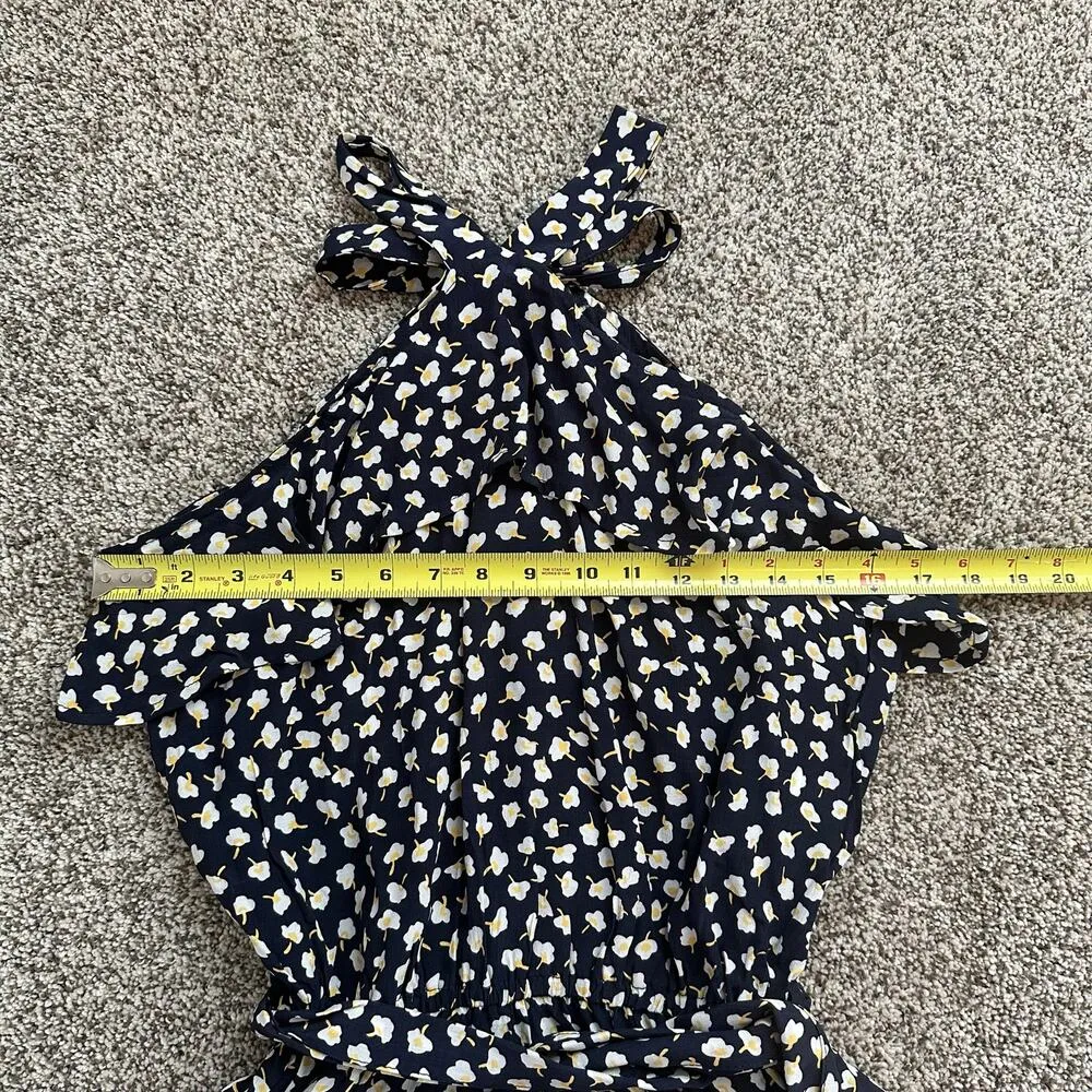 Faithfull the Brand navy blue, white & yellow floral halter sleeveless romper, 2 - Image 9