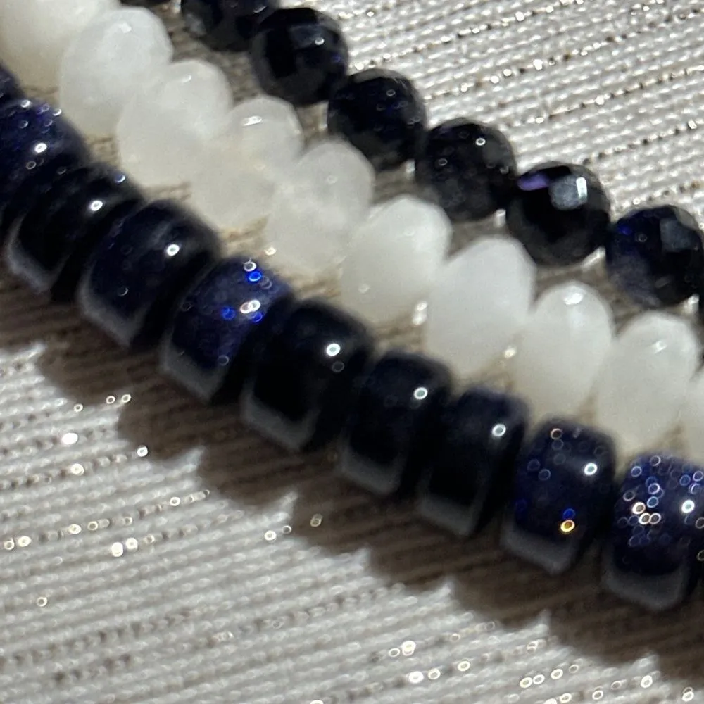 Three Strand Dark Blue / White Necklace with Bling Pendant - Image 5