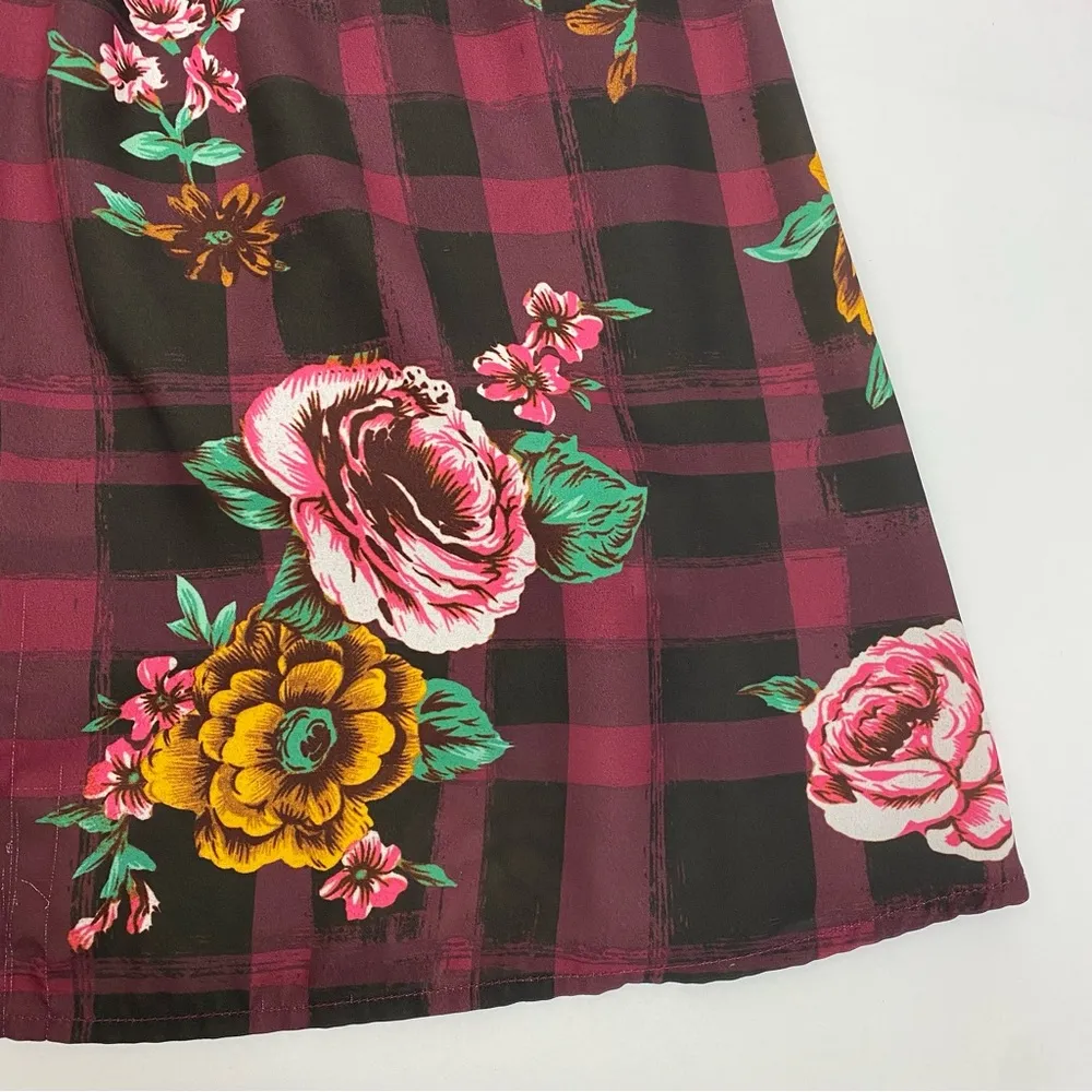 ModCloth Burgundy Floral Buffalo Check Joyfully Poised Collared A-Line Dress - Image 13