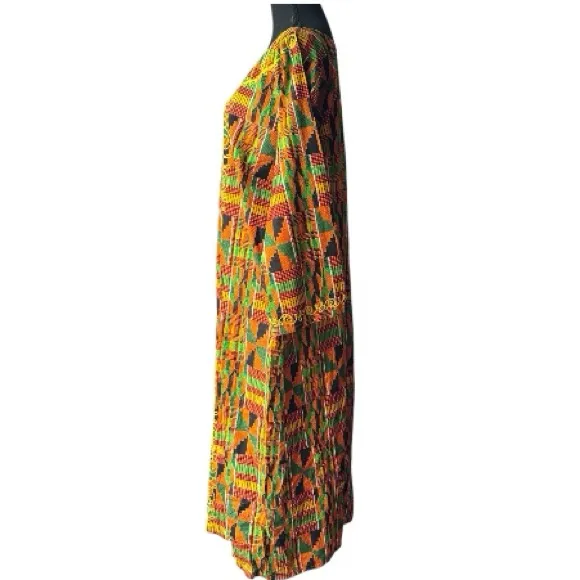 African Print Maxi Dress Free Size Boho Kaftan Style Red - Image 2