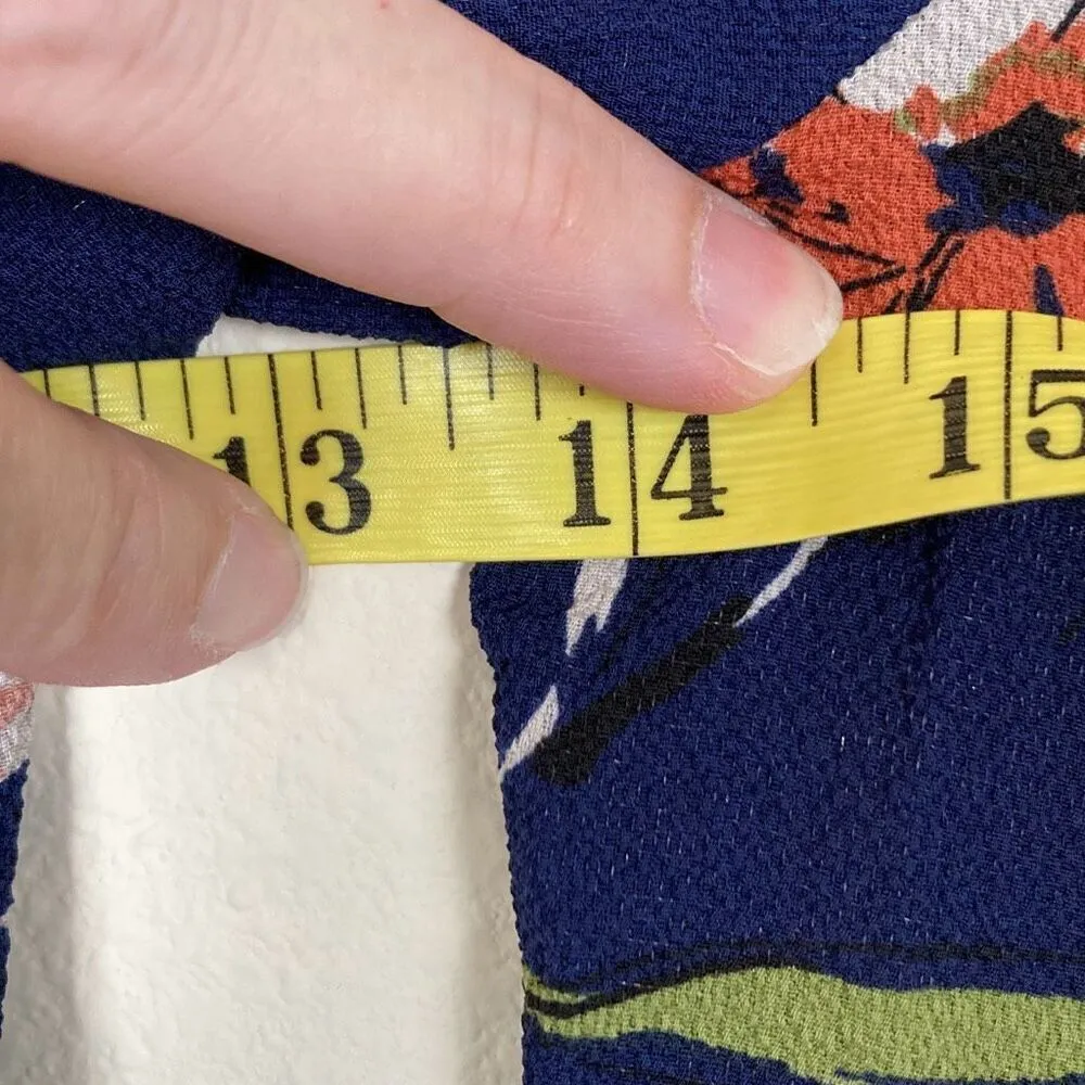 Fun2Fun Navy Floral Split Neck Kenmore Pullover‎ Blouse Size XS (N2) NWOT Blue - Image 8