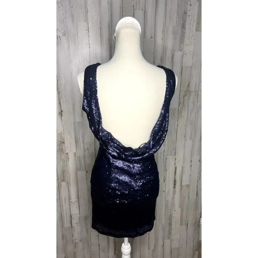 Lulus Women's Small Time to Shine Blue Sequin Bodycon Mini Dress Party Cocktail‎ - Image 9