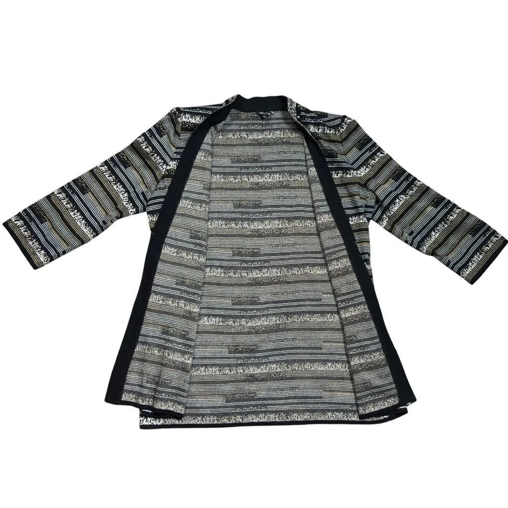 Misook Cardigan Duster Size Large Black Stripes Open Front Shimmer Work Dressy - Image 6
