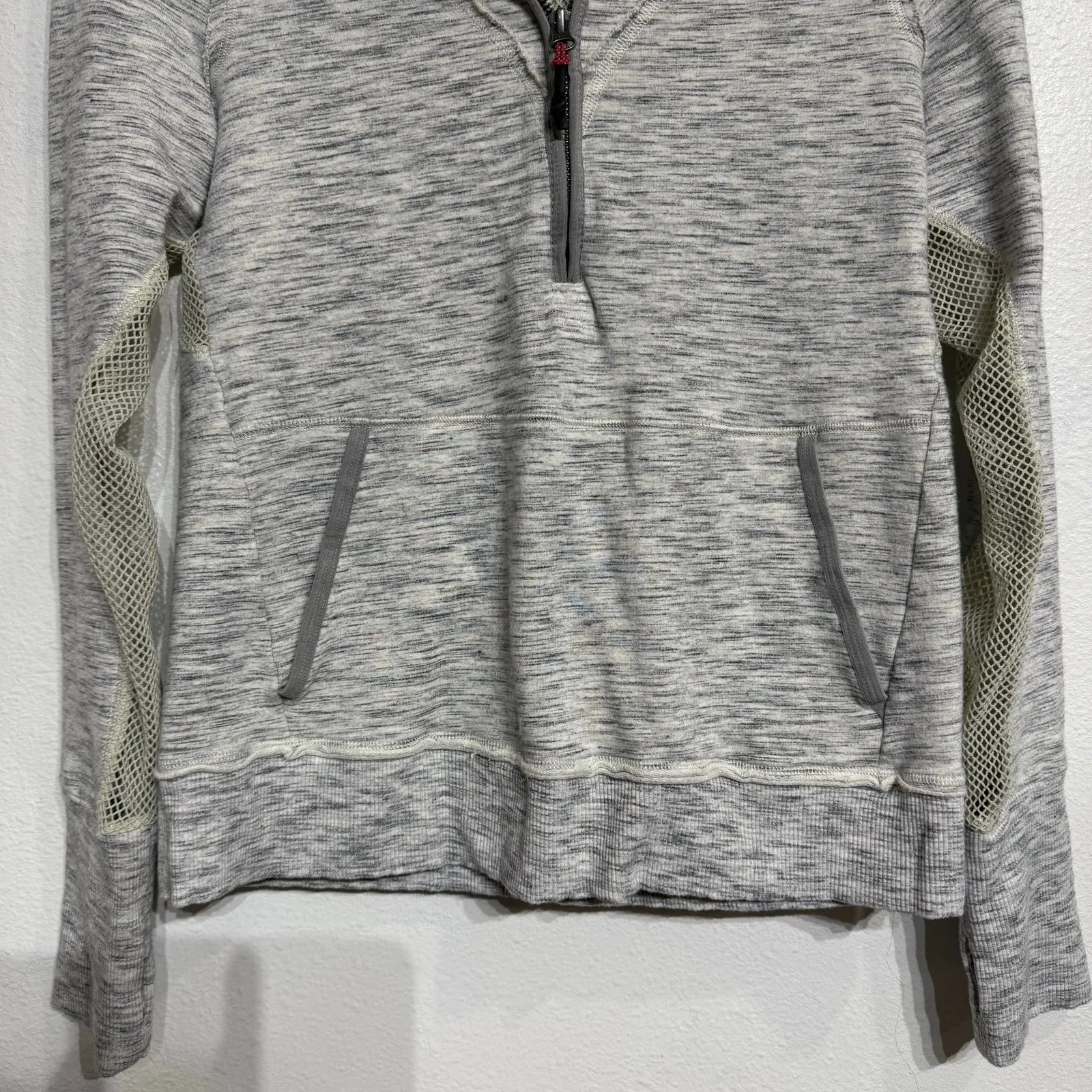 Free People Movement Gray Markie Hoodie Mesh Contrast Sweatshirt Sz M - Image 4