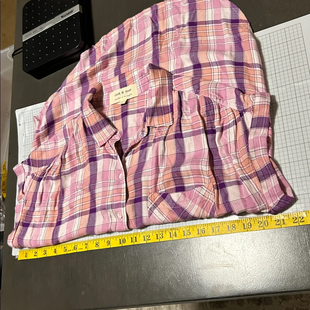 Cloth Stone Shirt Women Small Pink Purple Plaid Flannel Camper Boho Cottage Soft - Image 4