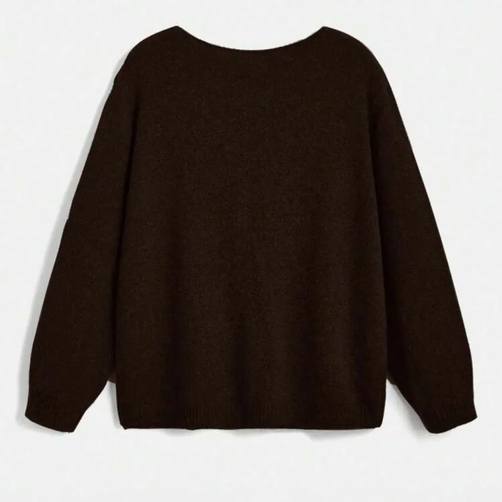 SHEIN asymmetrical diagonal button down brown sweater - Image 2