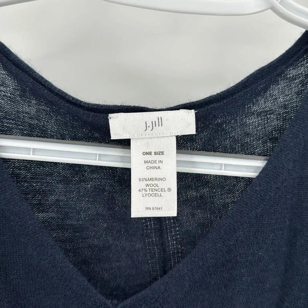 J.jill merino wool poncho navy blue arm holes size OS lightweight coastal - Image 3