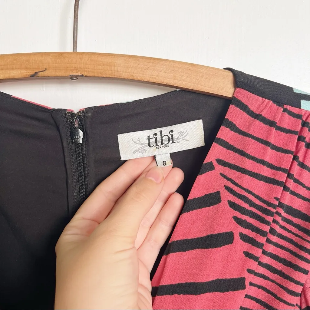 Tibi • Faux Wrap Jersey Dress red graphic tropical print draped knit cocktail - Image 5