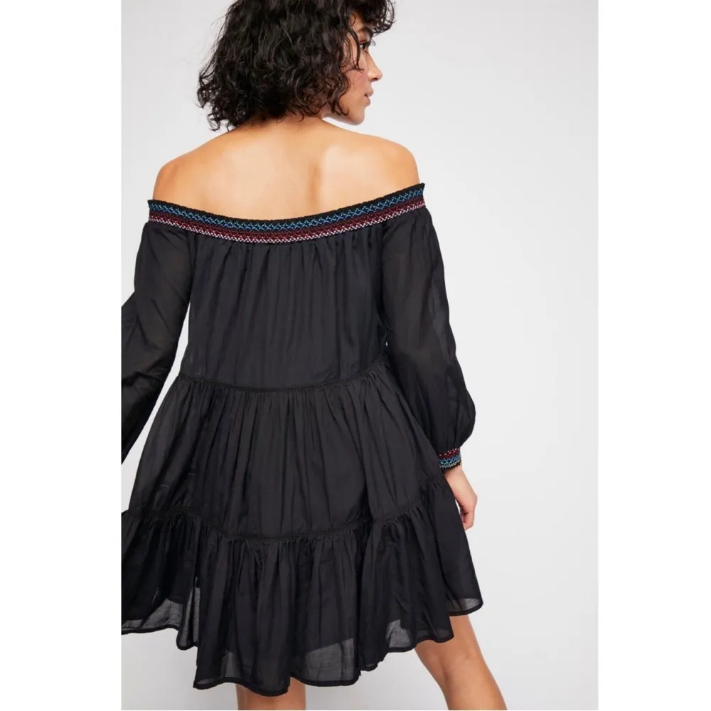 Free People • Sunbeams Off-The-Shoulder Mini Dress black embroidered smocked - Image 12