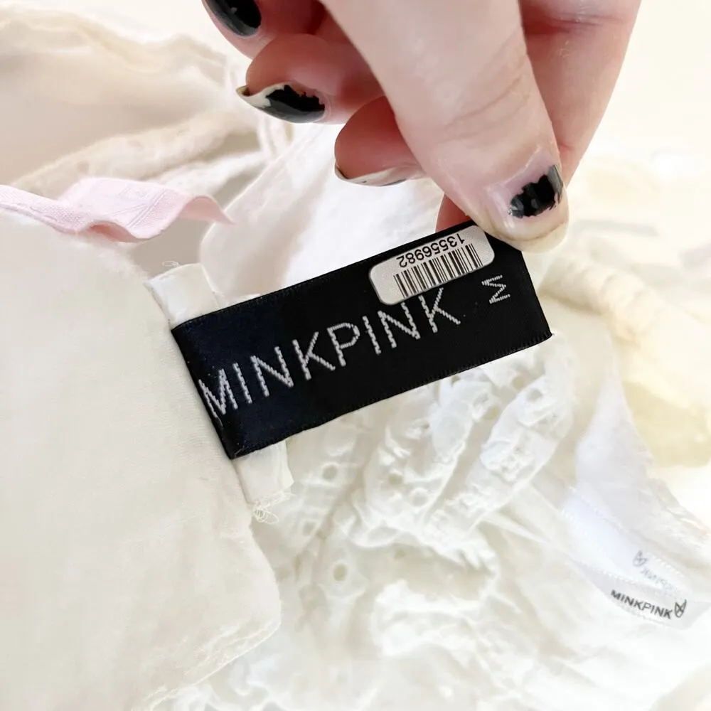 MINKPINK Celestial Eyelet Square Neck Crop Top & Flounce Short Set White M / L - Image 5