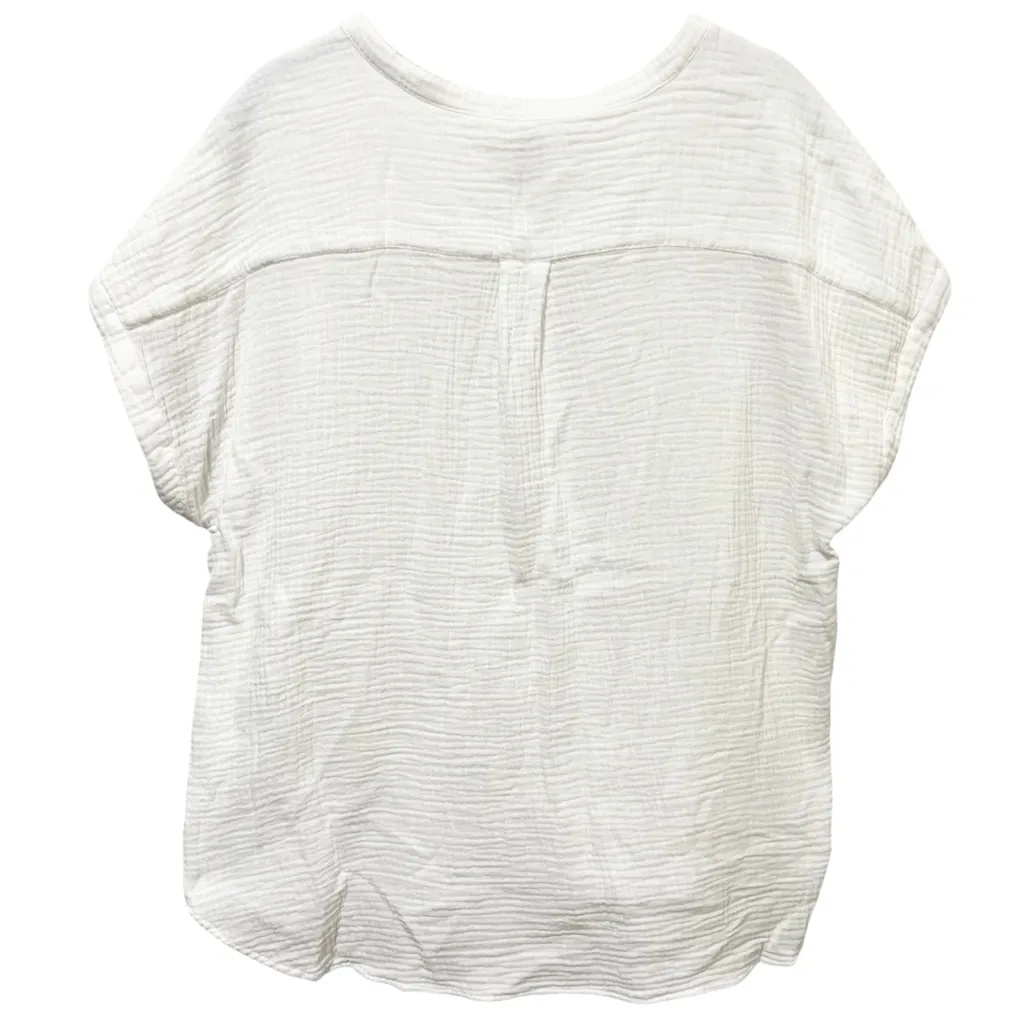 Faherty Dream Cotton Gauze Desmond Blouse M White Organic - Image 5
