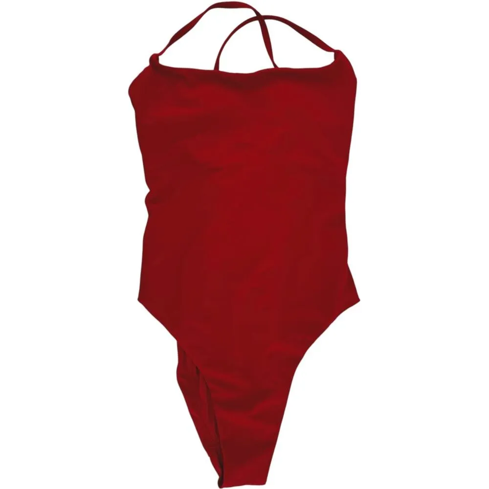 Andie The Fiji One Piece Swimwear Stappy Cami Tie High Leg Cherry Red XS NWT - Image 3