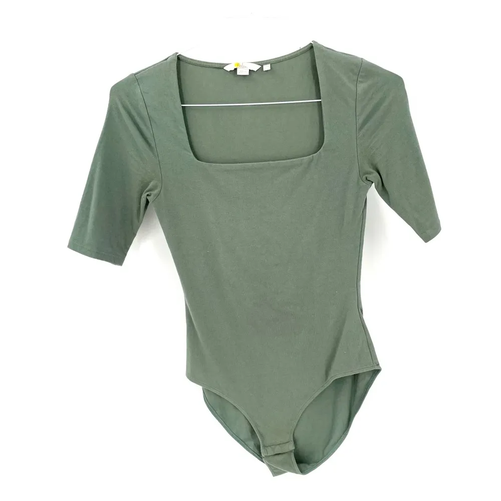 BODEN Square Neck Sage Green Extended Short Sleeve Stretch Fitted Bodysuit Size 2 - Image 6