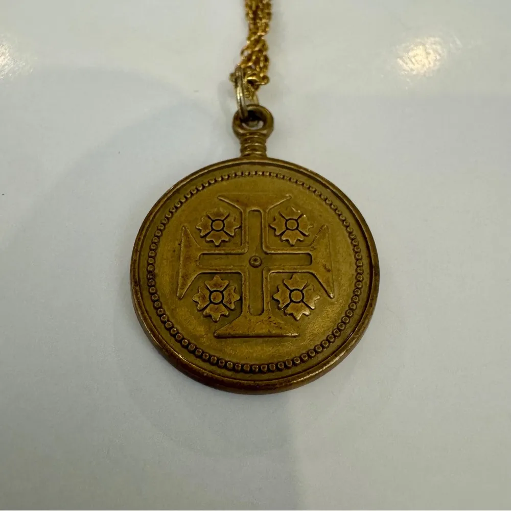 Eastern Orthodox Cross Medal Jesus Goldtone Pendant with Chain Gold - Image 2