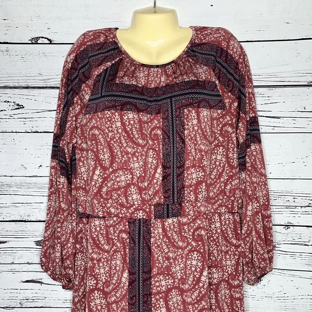 C. Wonder NWT Size L Paisley/Floral Boho Print Long Sleeve Blouson Dress Pink Size L - Image 2