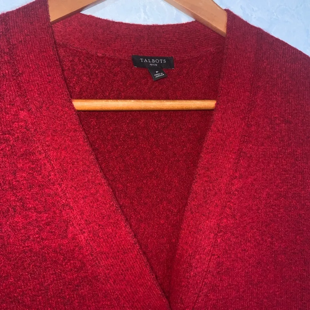 Talbots Red Alpaca Wool Blend Jeweled Buttons Cardigan Sweater Pockets Petite P - Image 7