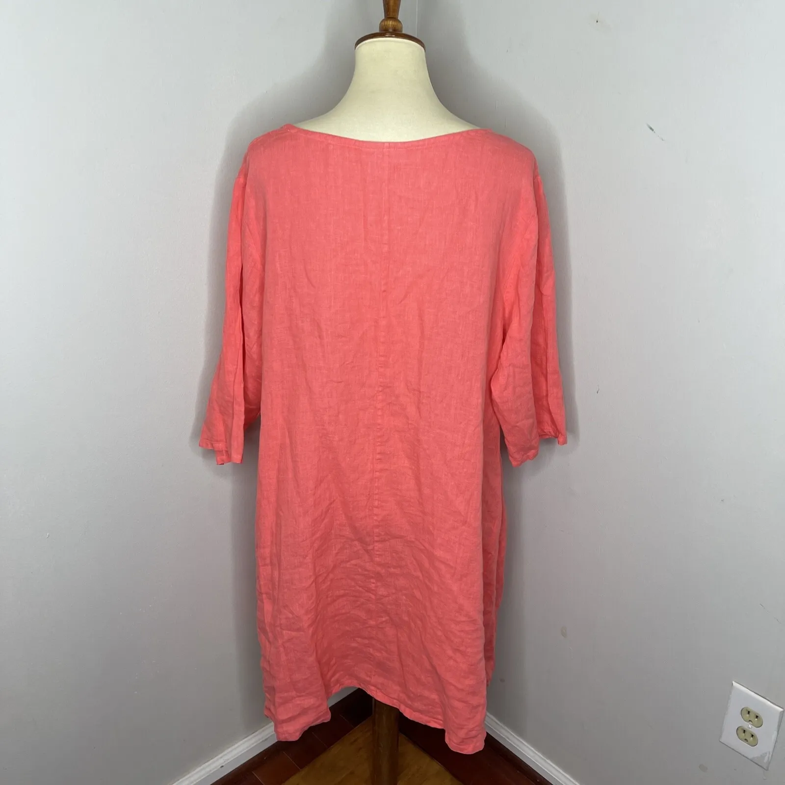 Bryn Walker Assymetrical Lagenlook Linen 3/4‎ Dress Peach 2XL - Image 3