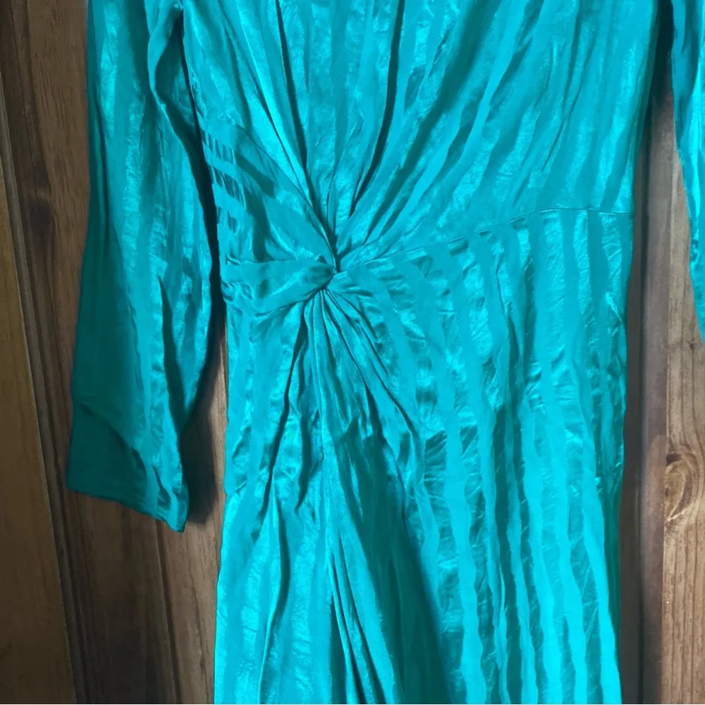 & Other Stories Paris Atelier Twist Knot Green Striped Long Sleeve Midi Dress - Image 8