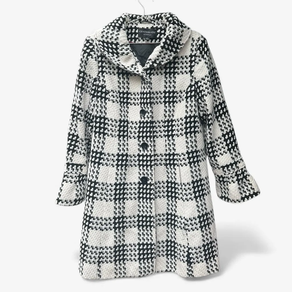 Centigrade Houndstooth Wool Blend Peacoat Black White Women’s L Size L - Image 4