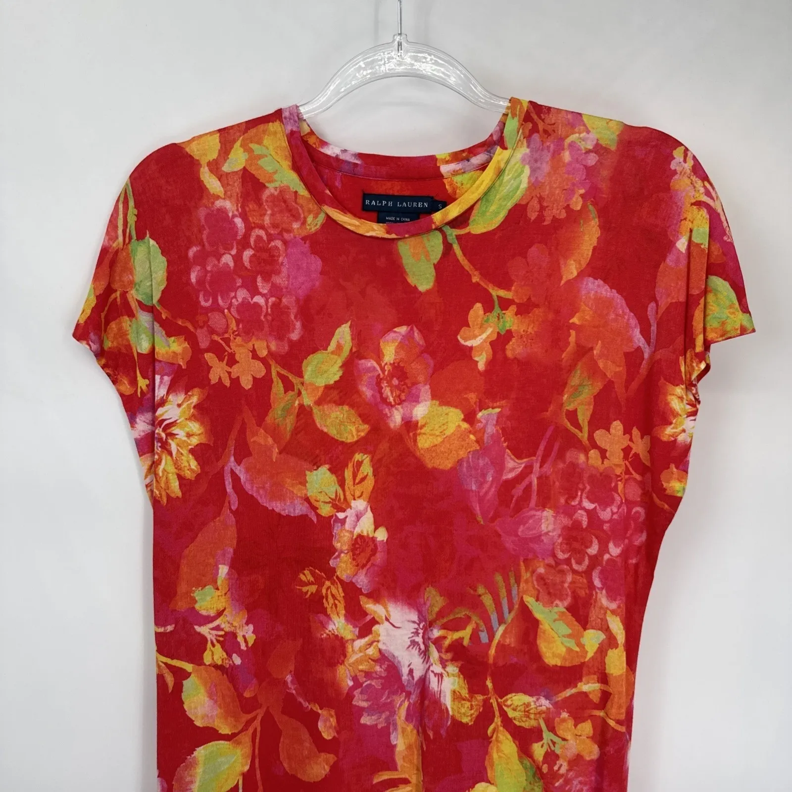 Ralph Lauren Blue Tag Sleep Dress Womens Small Red Viscose Floral Print‎ Soft - Image 2