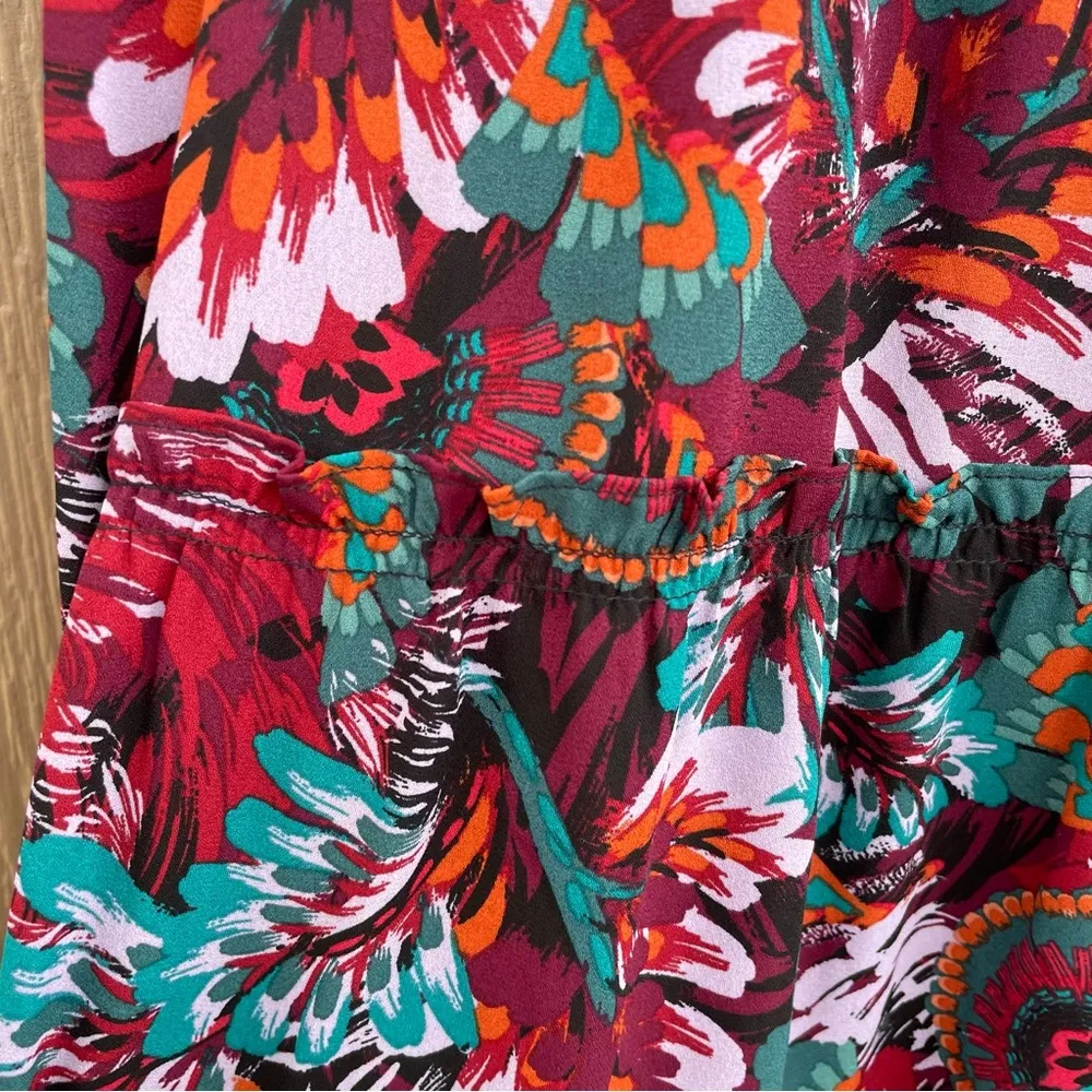 The Pioneer Woman Women’s Shirt Blouse Micro Ruffle Floral Tiered Tunic Size XL Green - Image 9