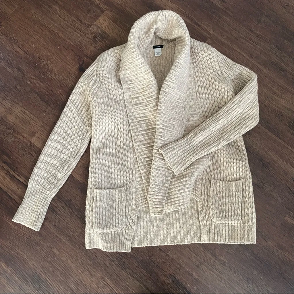 J. Crew 100% Lambs Wool Chunky Knit Open Cardigan Sweater - Image 3