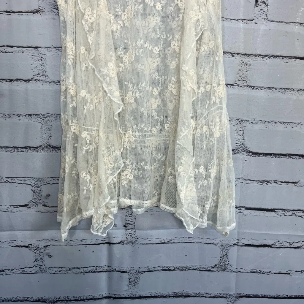Pinky Sheer White Floral Lace Top SZ S Wedding See Through Minimalist Elegant - Image 4
