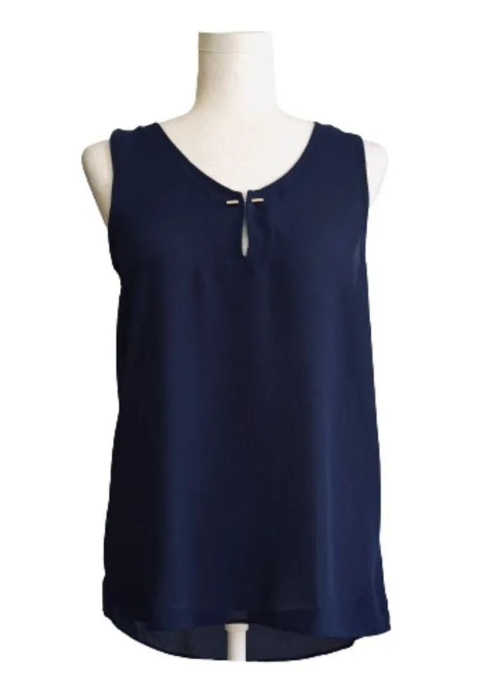 Harve Benard Blouse Navy Scoop V-Neck Keyhole Sleeveless Top Blouse Small NEW - Image 10