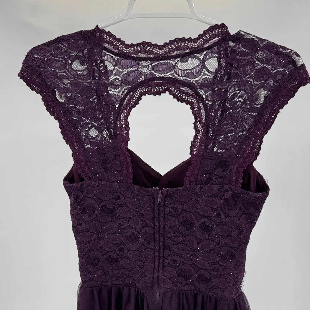 Deb Plum Purple Mini Dress lace tulle rhinestones open back 5 formal HOCO party Size undefined - Image 3
