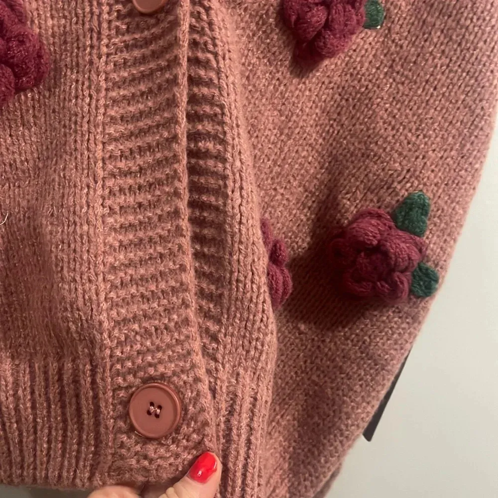 Luna Ivy Pink Open Cardigan Pink with Cherry Details Size M - Image 6