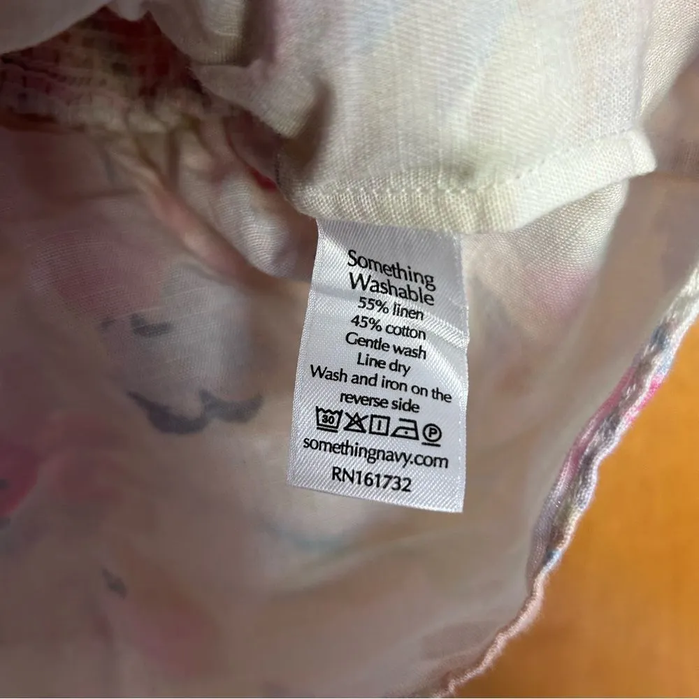 Something Navy Floral Smocked Puff Sleeve Ruffle Squareneck Short Sleeve Top - Image 6